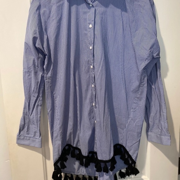 Zara Striped Tassel Trim Button Down Tunic Top XS - Picture 6 of 6
